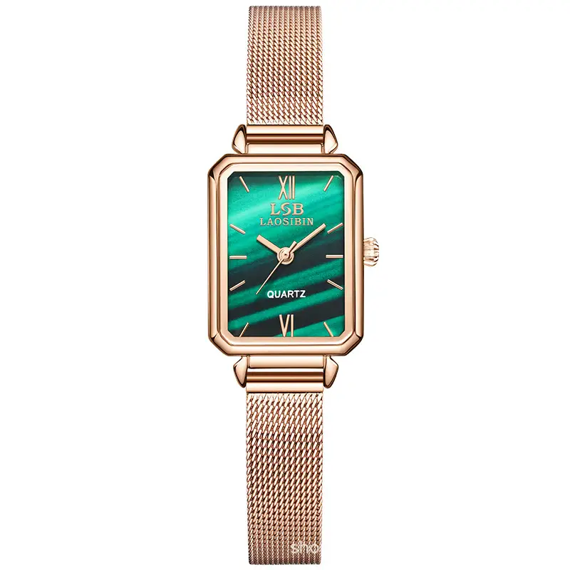 Women's Green Quartz Square Watch with Leather Strap - Image 2
