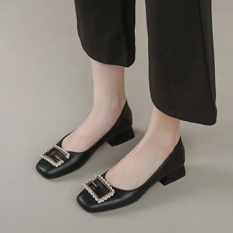 French Square-Toe Single Shoes for Women 2026 Spring and Autumn New Style, Elegant, Fashionable, Versatile, Shallow Mouth, Chunky Heel, Low Heel, Professional Work Shoes - Image 5