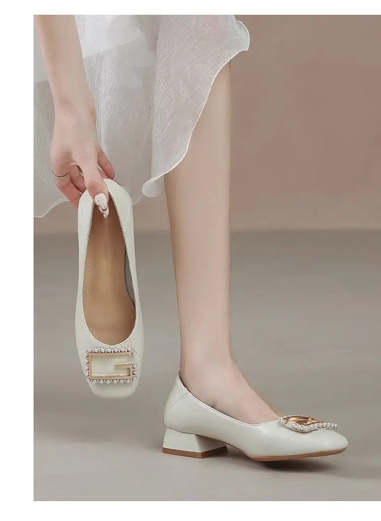 French Square-Toe Single Shoes for Women 2026 Spring and Autumn New Style, Elegant, Fashionable, Versatile, Shallow Mouth, Chunky Heel, Low Heel, Professional Work Shoes — feature 10