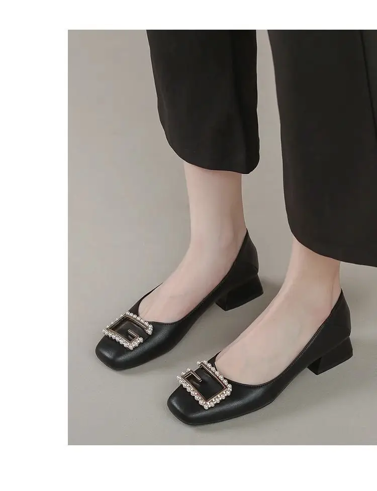 French Square-Toe Single Shoes for Women 2026 Spring and Autumn New Style, Elegant, Fashionable, Versatile, Shallow Mouth, Chunky Heel, Low Heel, Professional Work Shoes — feature 11