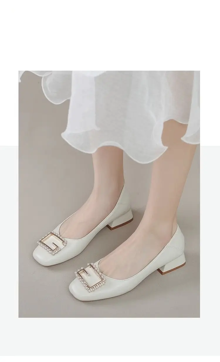 French Square-Toe Single Shoes for Women 2026 Spring and Autumn New Style, Elegant, Fashionable, Versatile, Shallow Mouth, Chunky Heel, Low Heel, Professional Work Shoes — feature 2