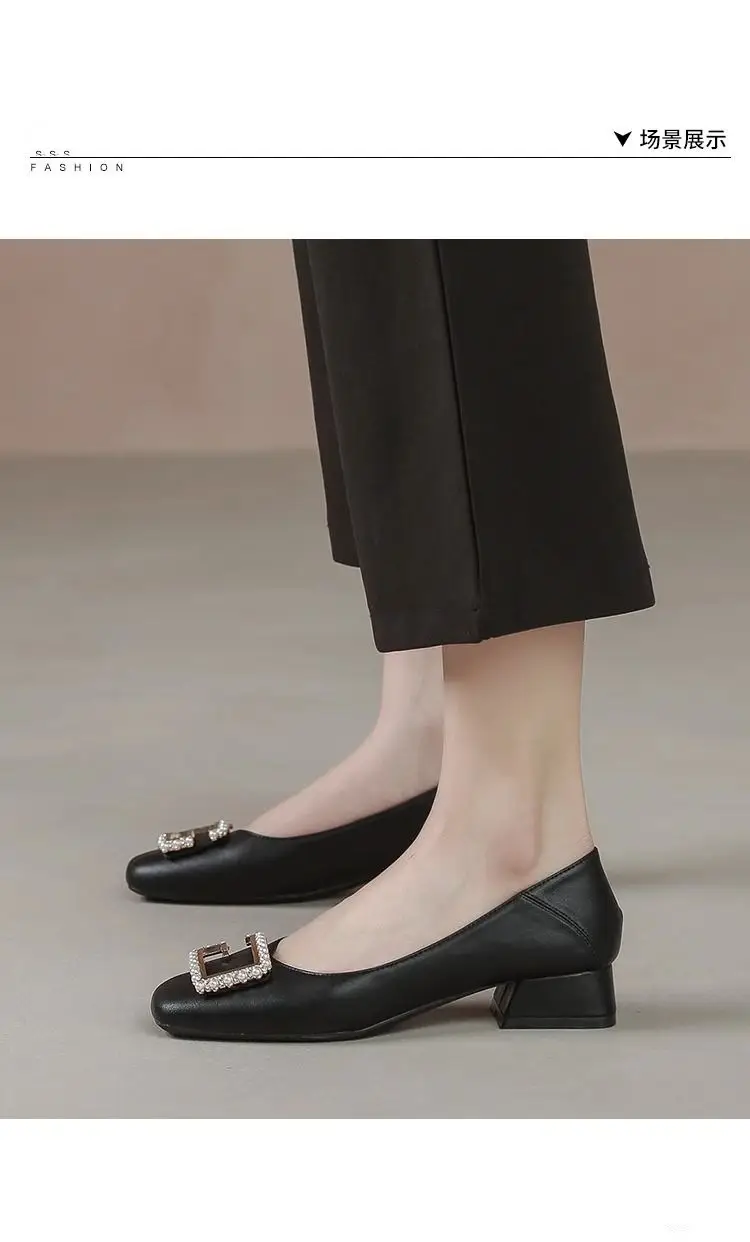 French Square-Toe Single Shoes for Women 2026 Spring and Autumn New Style, Elegant, Fashionable, Versatile, Shallow Mouth, Chunky Heel, Low Heel, Professional Work Shoes — feature 6