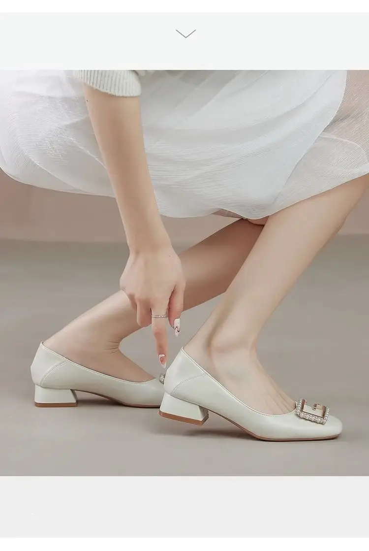 French Square-Toe Single Shoes for Women 2026 Spring and Autumn New Style, Elegant, Fashionable, Versatile, Shallow Mouth, Chunky Heel, Low Heel, Professional Work Shoes — feature 7