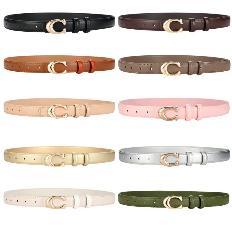 Women's Gold Leather Belt 104cm Thin Decorative
