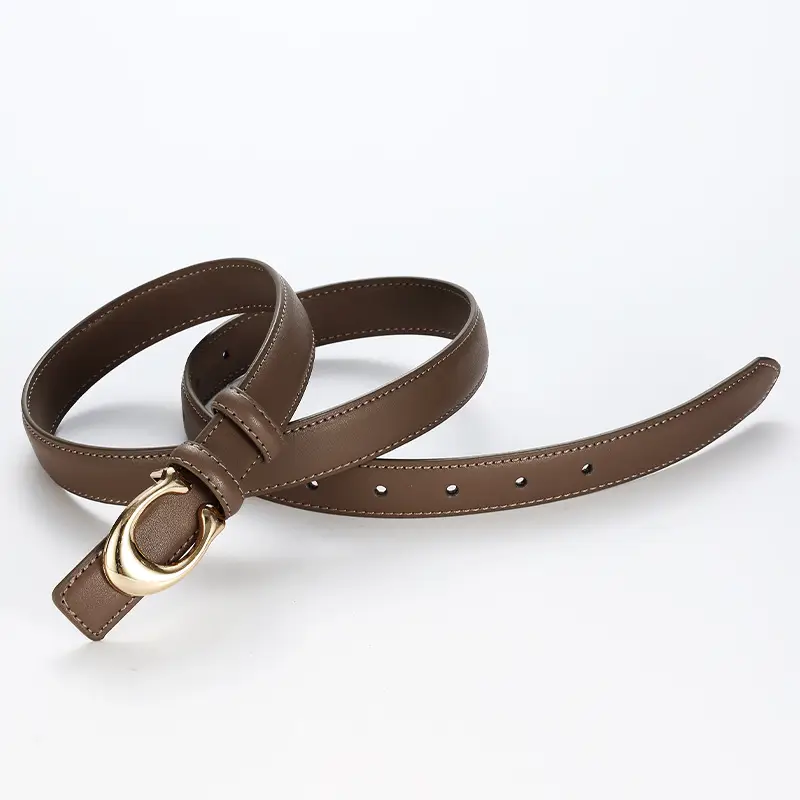 Women's Gold Leather Belt 104cm Thin Decorative