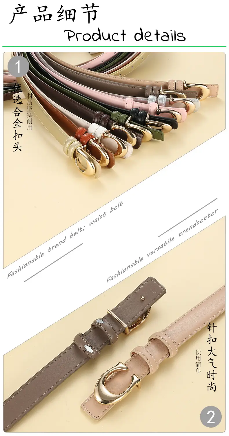 Women's Gold Leather Belt 104cm Thin Decorative — feature 10