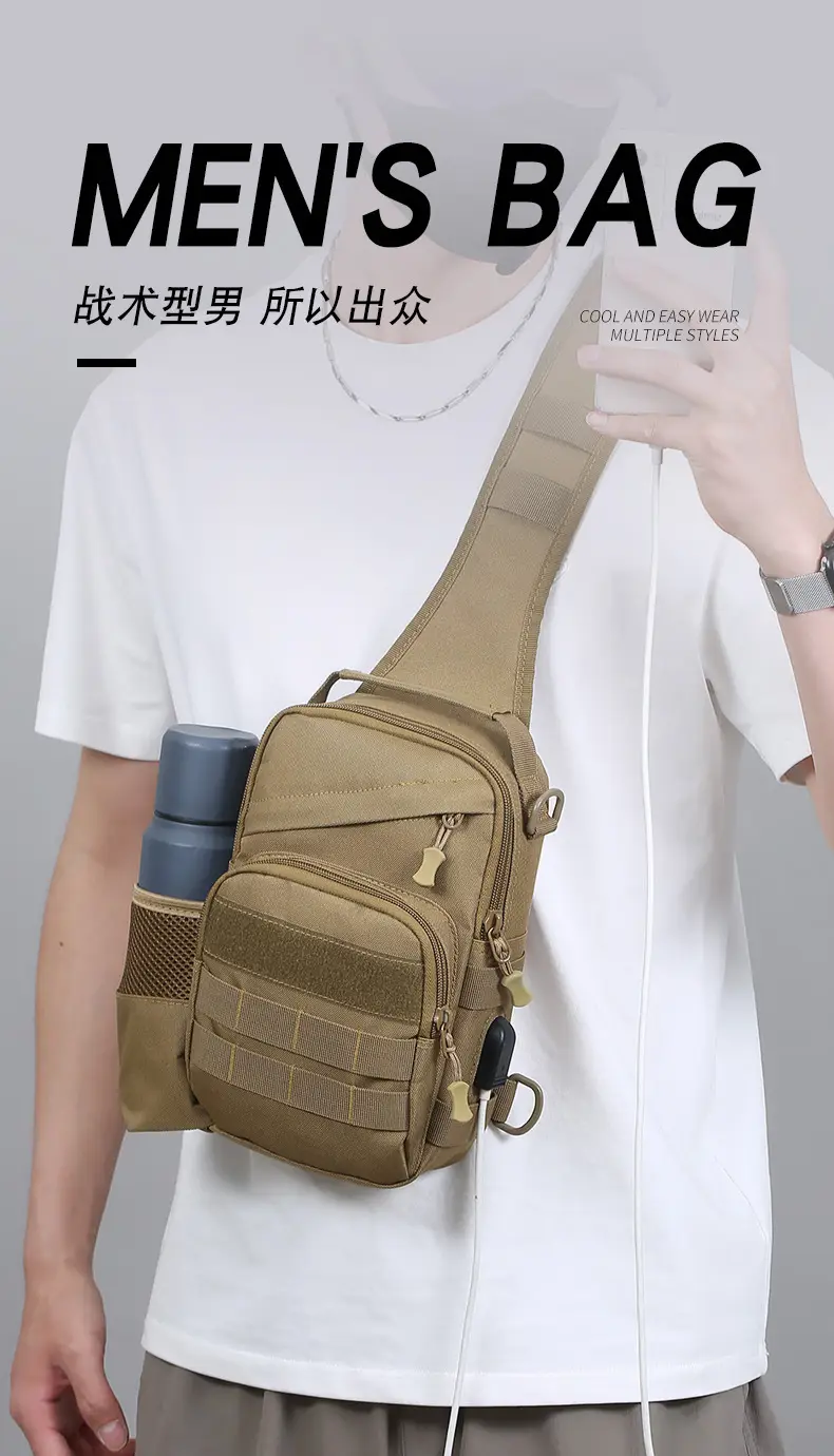 Men Tactical Shoulder Bag Tan Multi-Use Travel Cycling Backpack — feature 5
