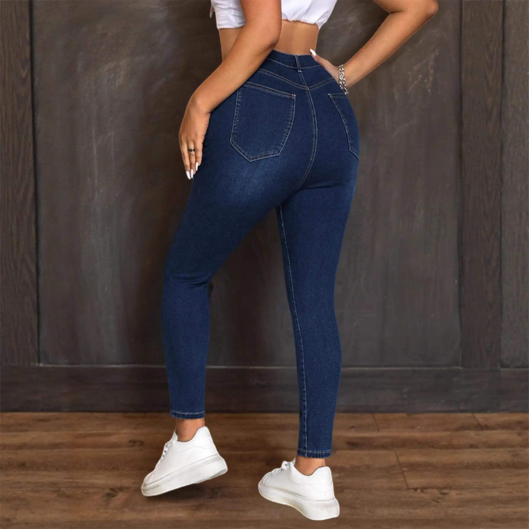 Korean Style Dark Blue Skinny Pants for Women
