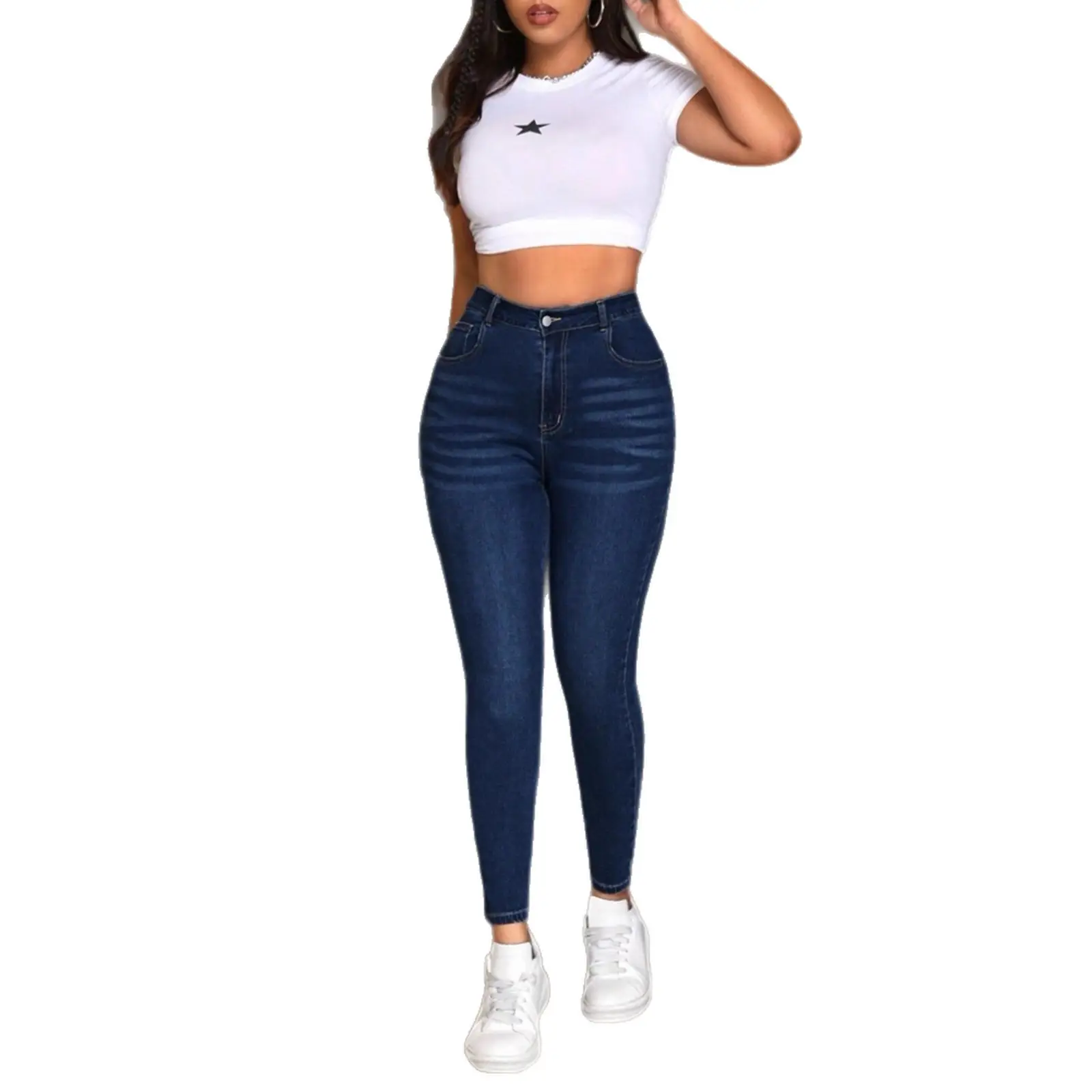 Korean Style Dark Blue Skinny Pants for Women
