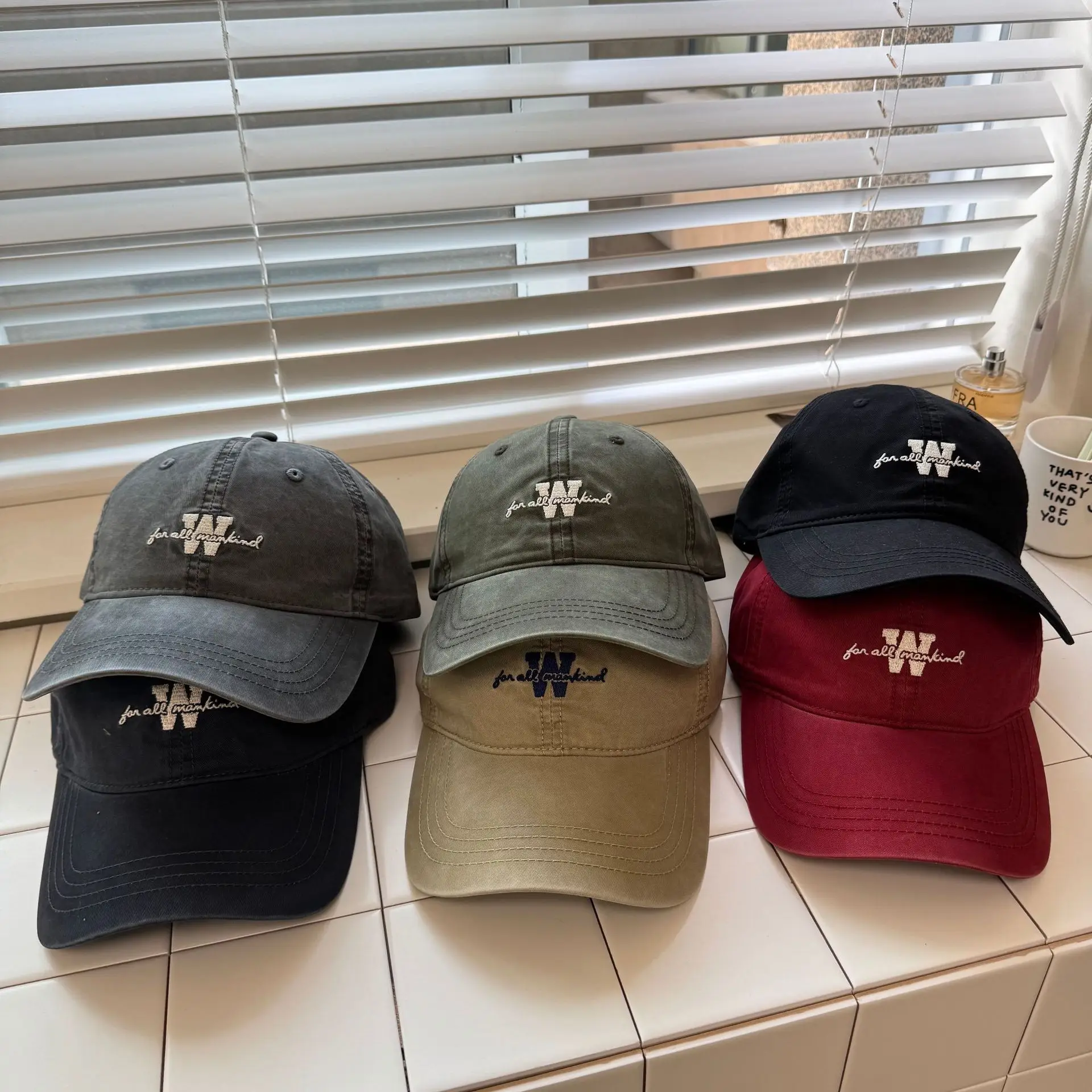 Women's Maroon American Letter Cap Wash Cotton - Image 8
