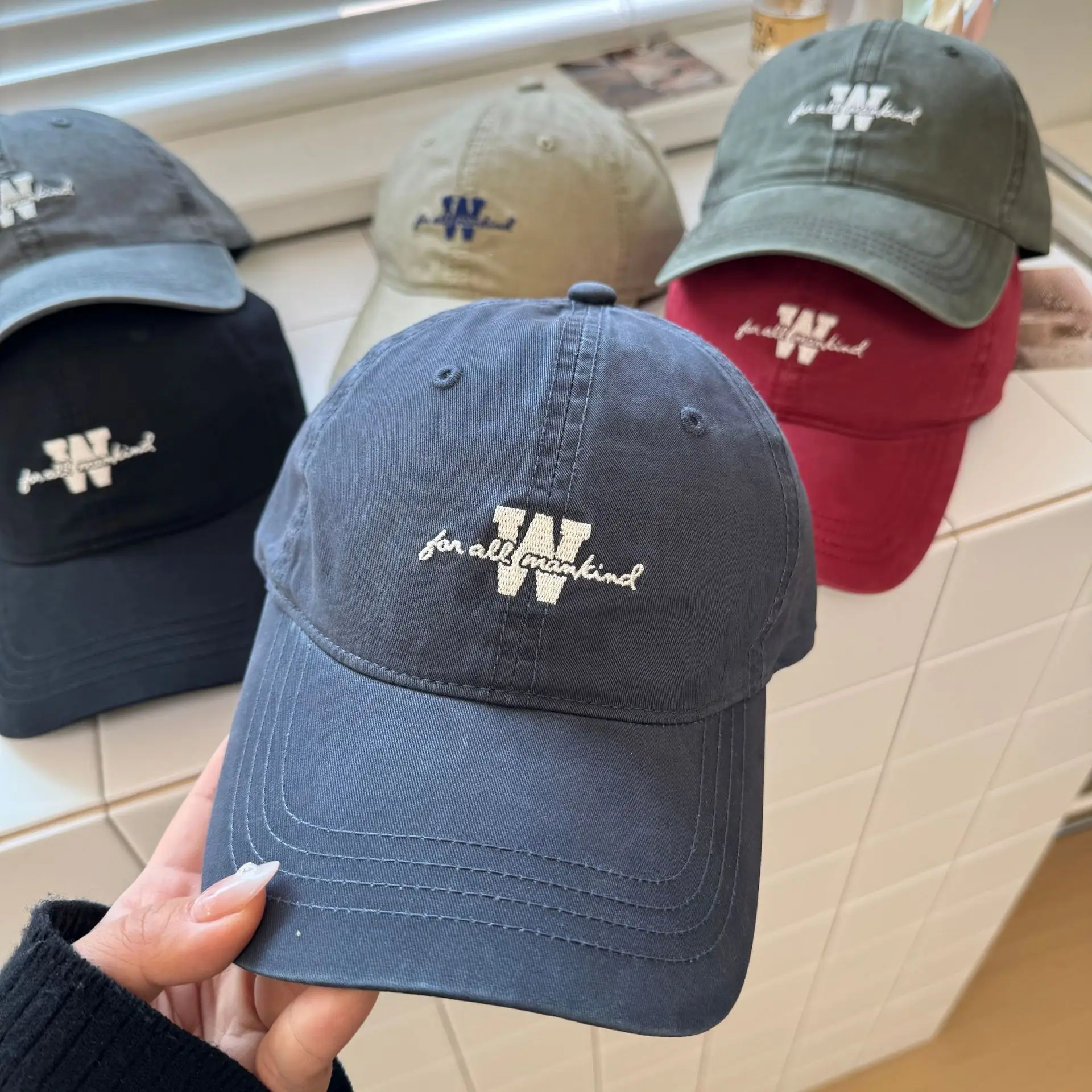 Women's Maroon American Letter Cap Wash Cotton - Image 9