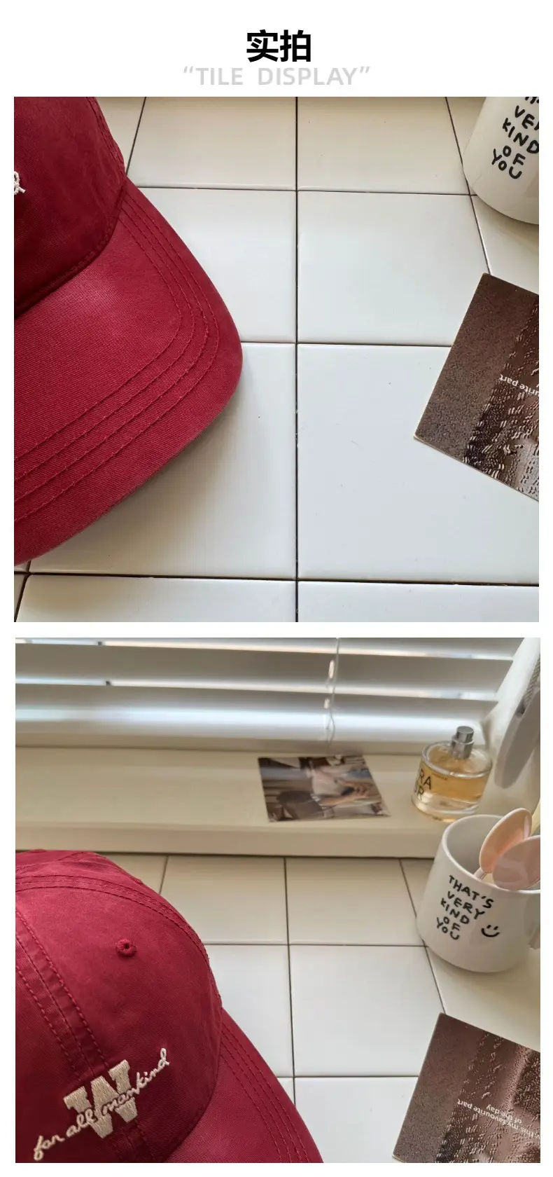 Women's Maroon American Letter Cap Wash Cotton — feature 5