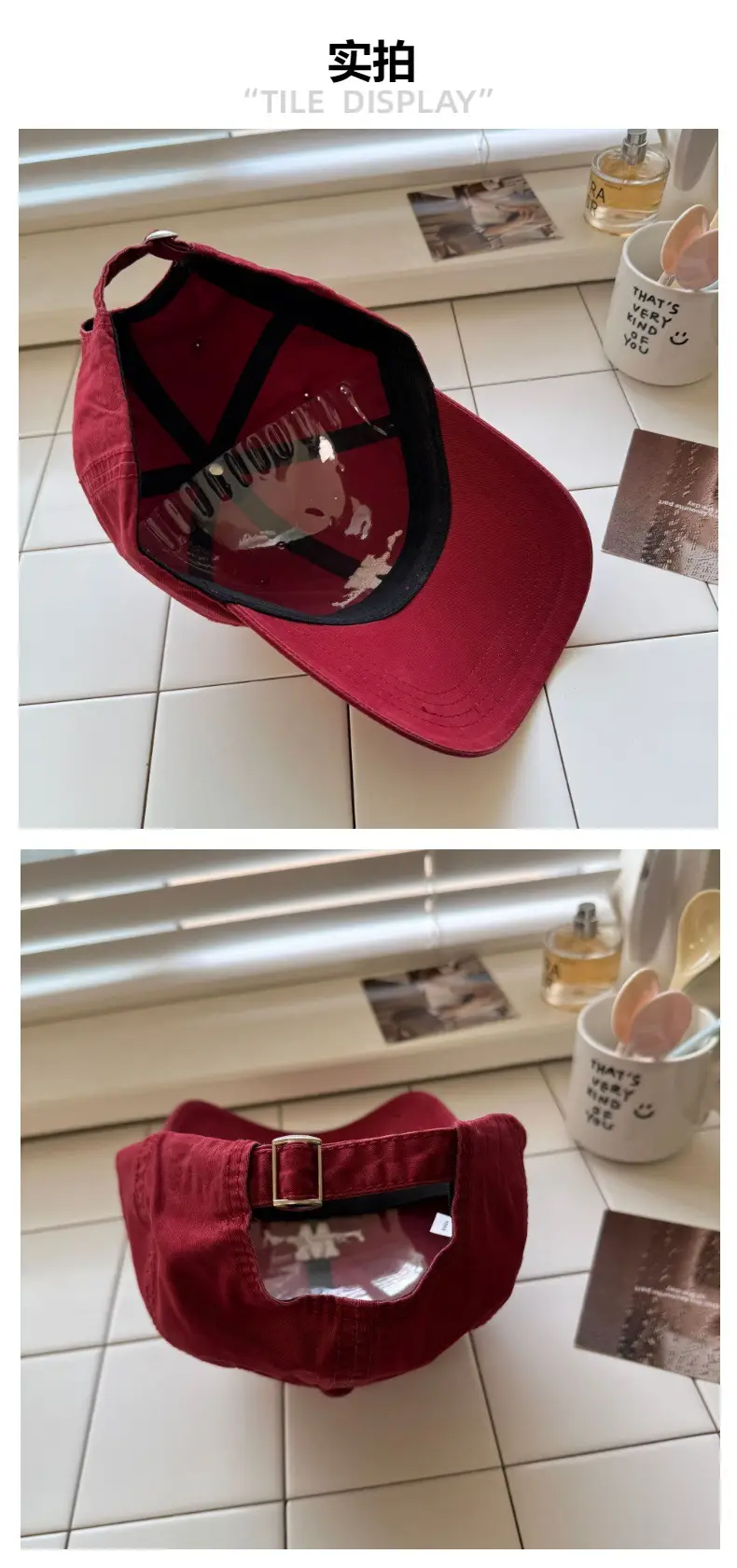 Women's Maroon American Letter Cap Wash Cotton — feature 6