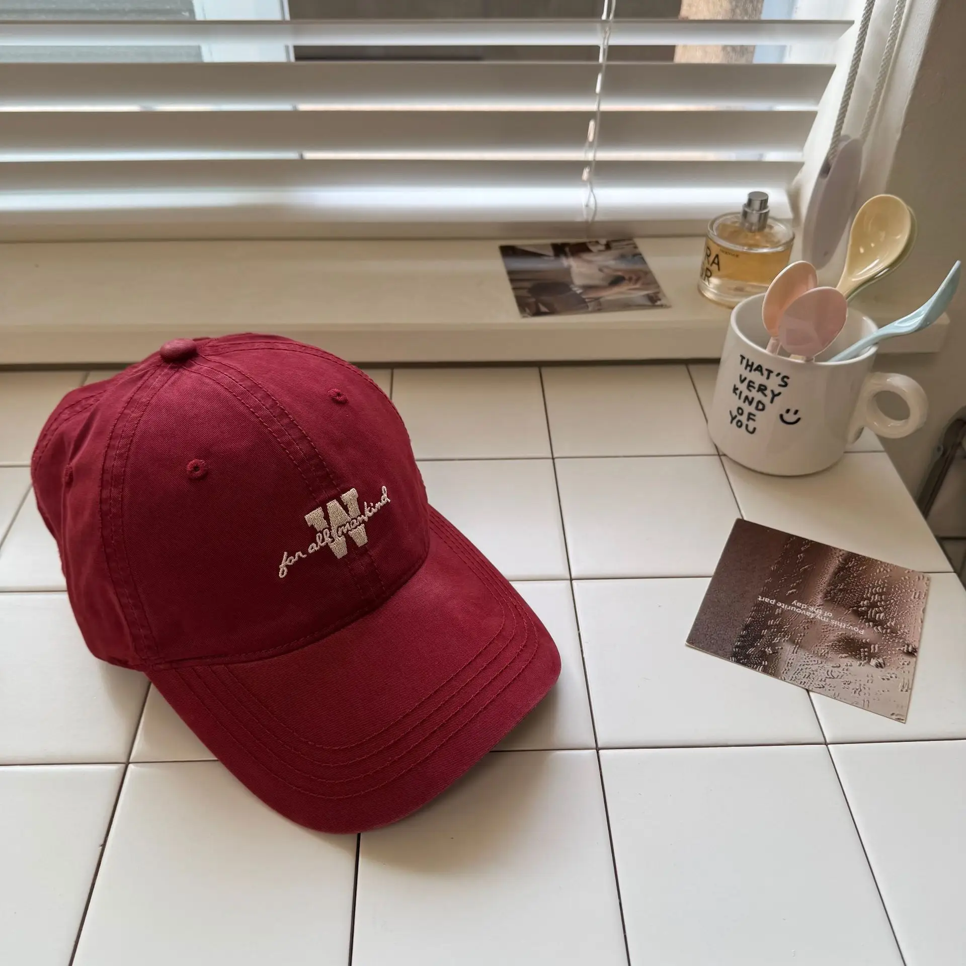 Women's Maroon American Letter Cap Wash Cotton - Image 3