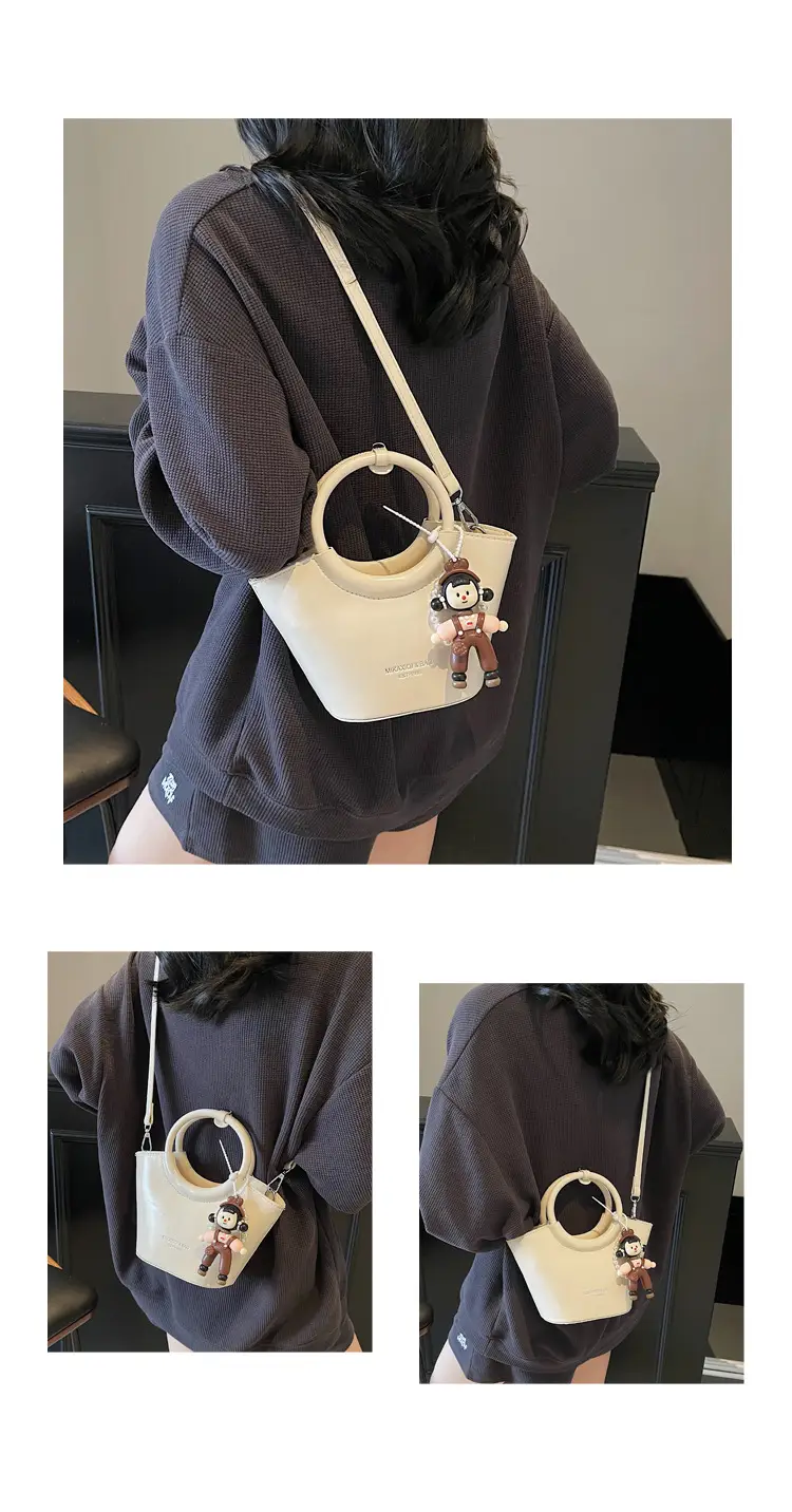 Women's Maroon Leather Shoulder Bag with Cute Charm — feature 10
