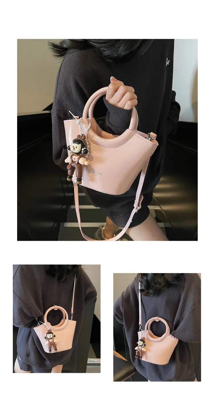 Women's Maroon Leather Shoulder Bag with Cute Charm — feature 11