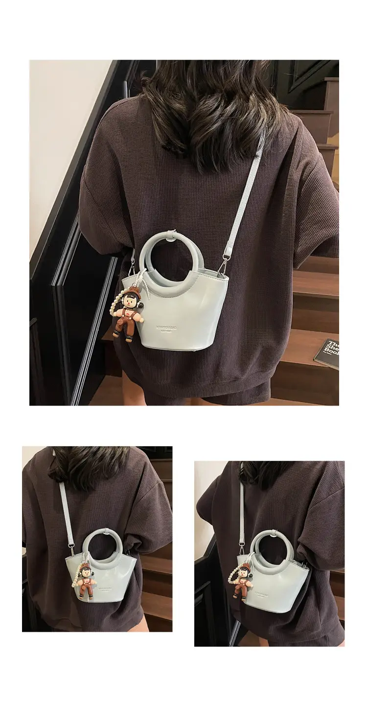 Women's Maroon Leather Shoulder Bag with Cute Charm — feature 12