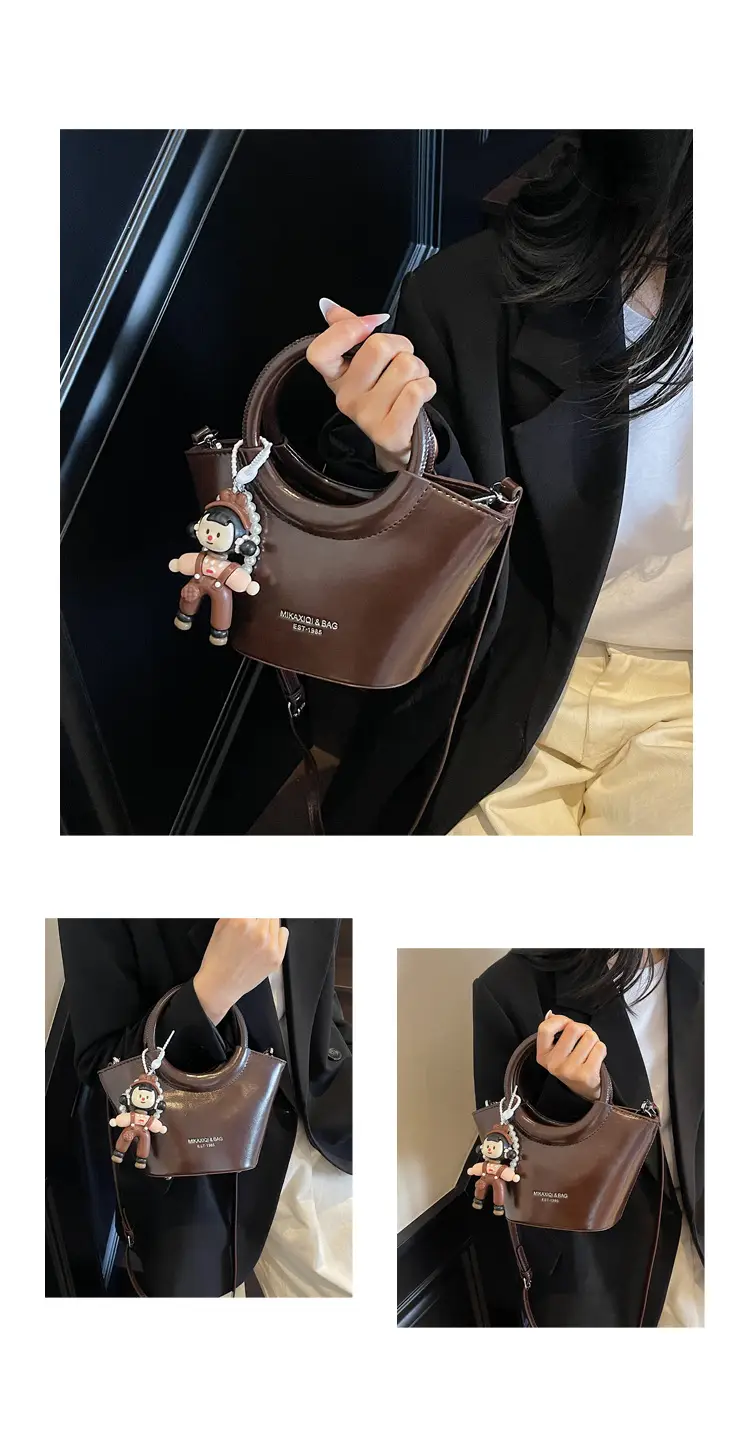 Women's Maroon Leather Shoulder Bag with Cute Charm — feature 14