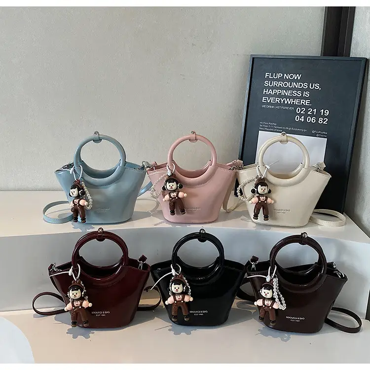 Women's Maroon Leather Shoulder Bag with Cute Charm — feature 16