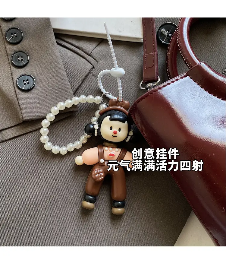 Women's Maroon Leather Shoulder Bag with Cute Charm — feature 6