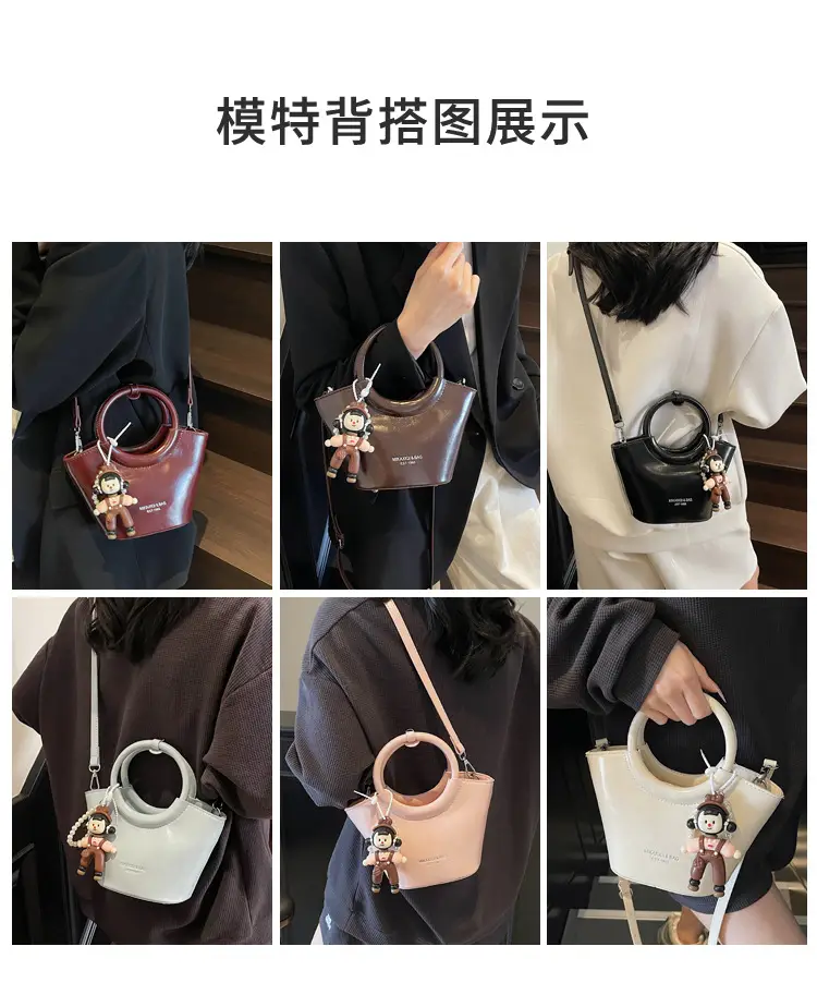 Women's Maroon Leather Shoulder Bag with Cute Charm — feature 9