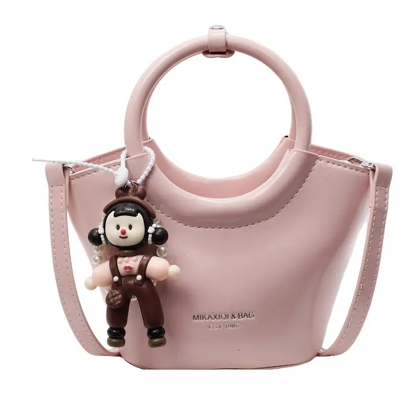 Women's Maroon Leather Shoulder Bag with Cute Charm - Image 3