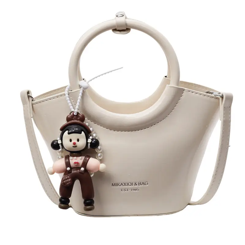 Women's Maroon Leather Shoulder Bag with Cute Charm - Image 4