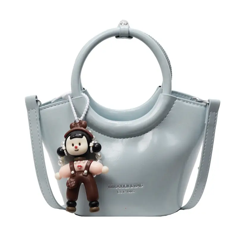 Women's Maroon Leather Shoulder Bag with Cute Charm - Image 5
