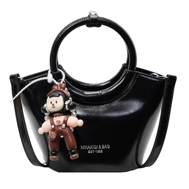Women's Maroon Leather Shoulder Bag with Cute Charm - Image 6