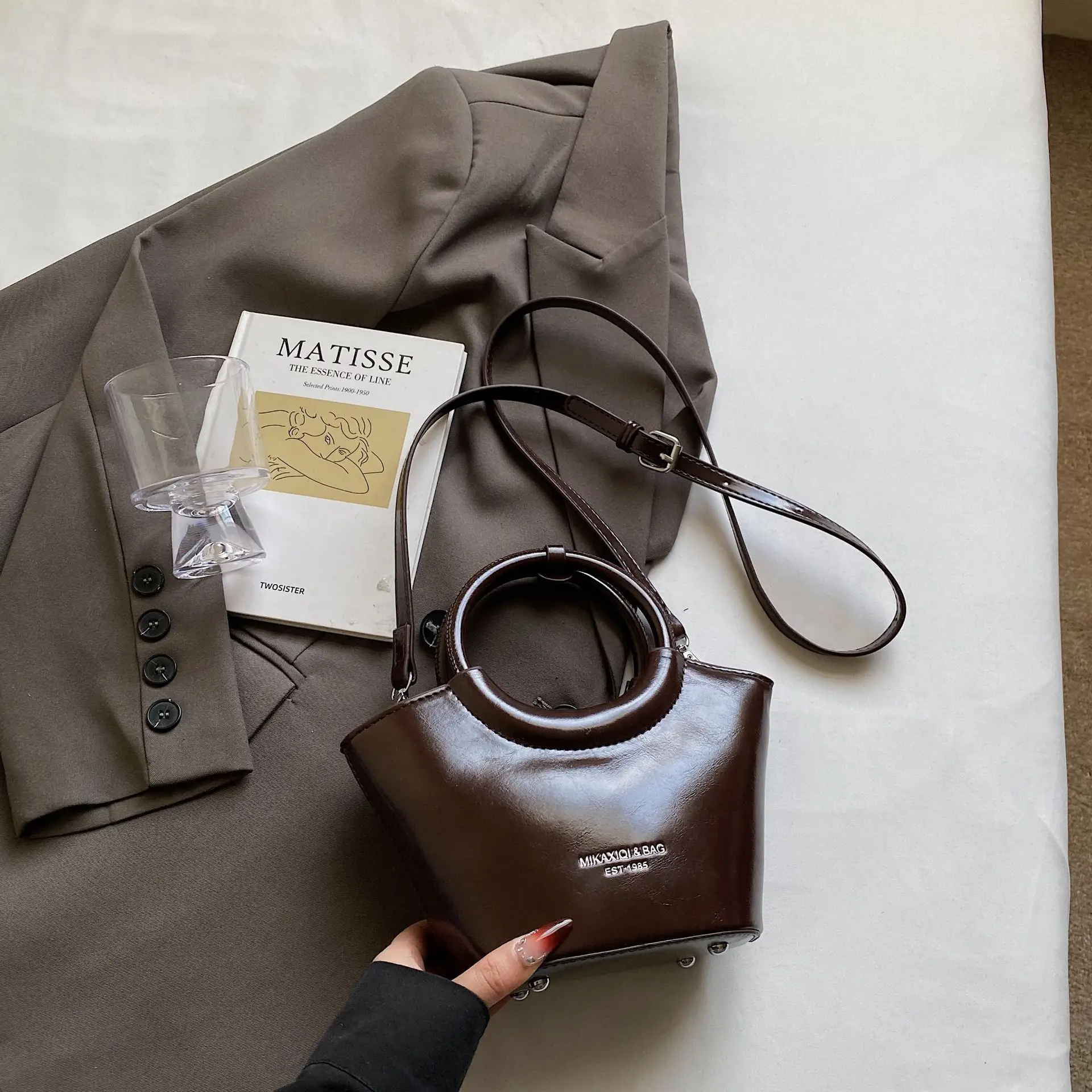 Women's Maroon Leather Shoulder Bag with Cute Charm - Image 7