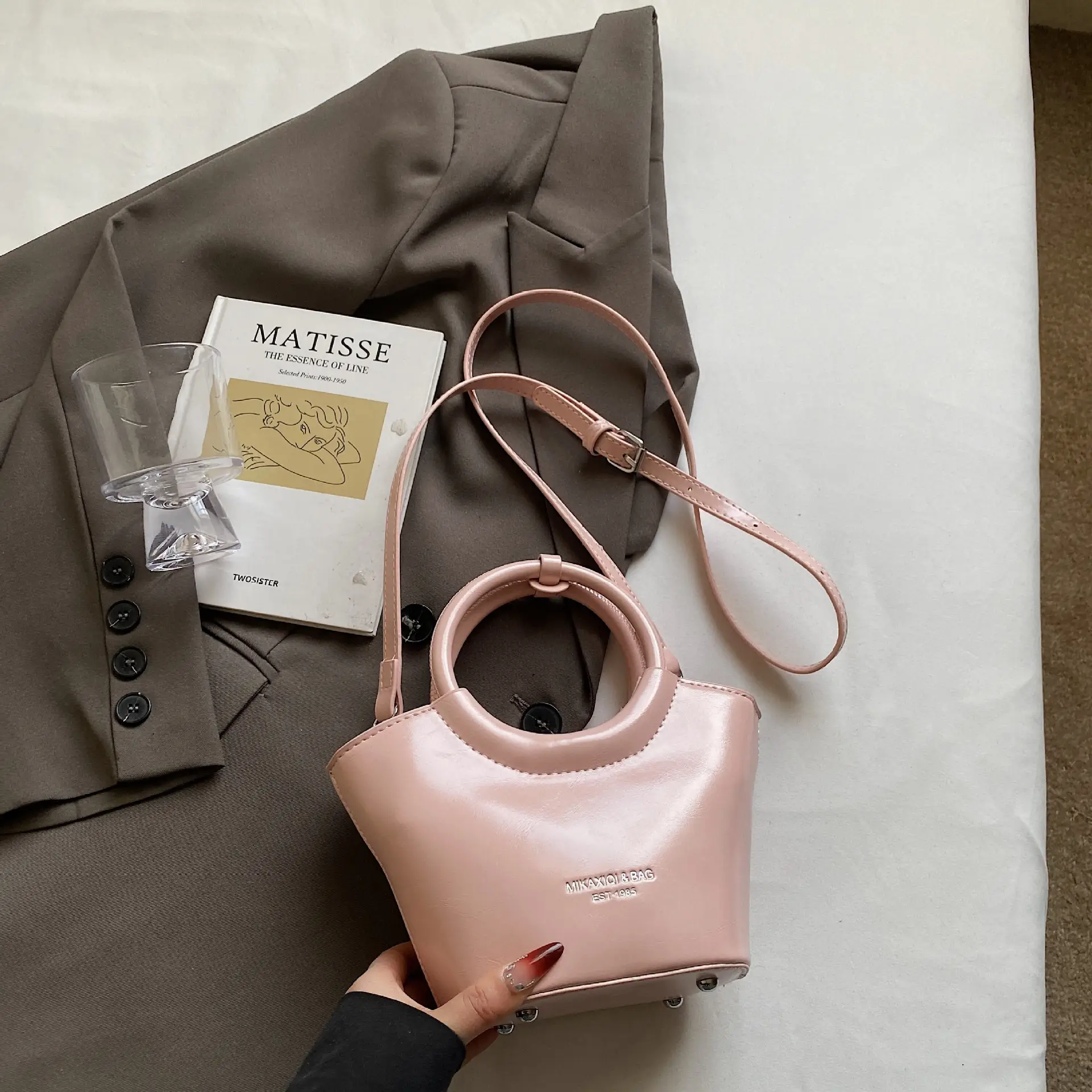 Women's Maroon Leather Shoulder Bag with Cute Charm - Image 9