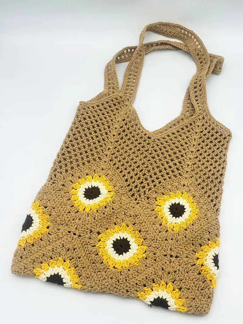 Sunflower Crochet Shoulder Tote Bag for Women - Image 7