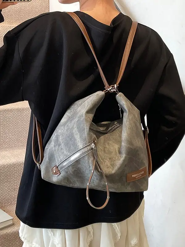 Luxury Blue Shoulder Tote Bag with Leather Strap & Pouch - Image 8