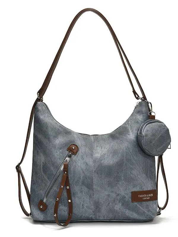 Luxury Blue Shoulder Tote Bag with Leather Strap & Pouch - Image 9