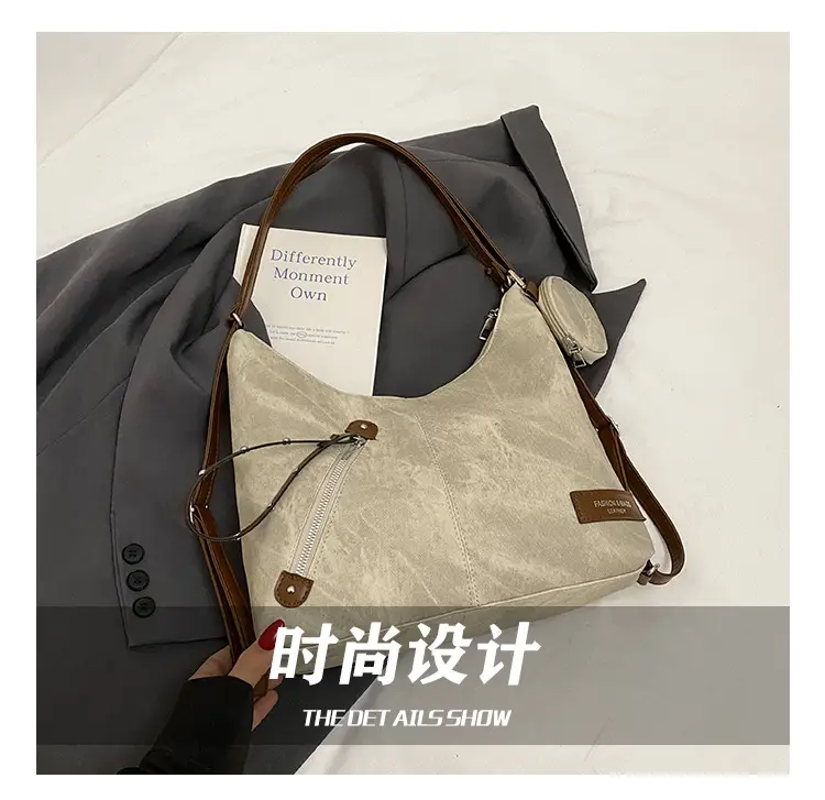 Luxury Blue Shoulder Tote Bag with Leather Strap & Pouch — feature 5