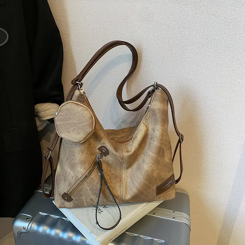 Luxury Blue Shoulder Tote Bag with Leather Strap & Pouch - Image 4