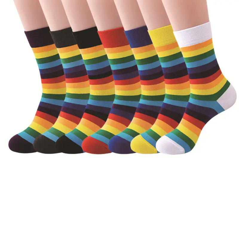 Men's Sailor Socks Striped Rainbow Sport Cotton Novelty Socks Women Men's Long Barrel Color Crew Amazon
