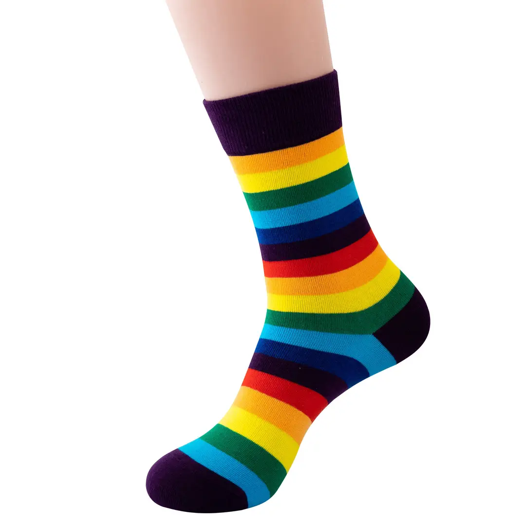 Men's Sailor Socks Striped Rainbow Sport Cotton Novelty Socks Women Men's Long Barrel Color Crew Amazon