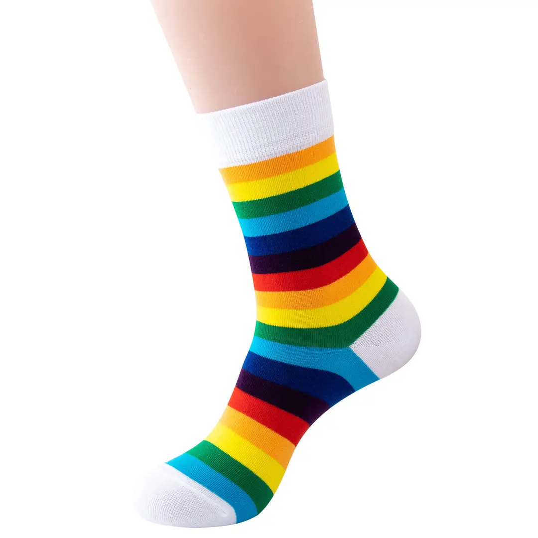Men's Sailor Socks Striped Rainbow Sport Cotton Novelty Socks Women Men's Long Barrel Color Crew Amazon