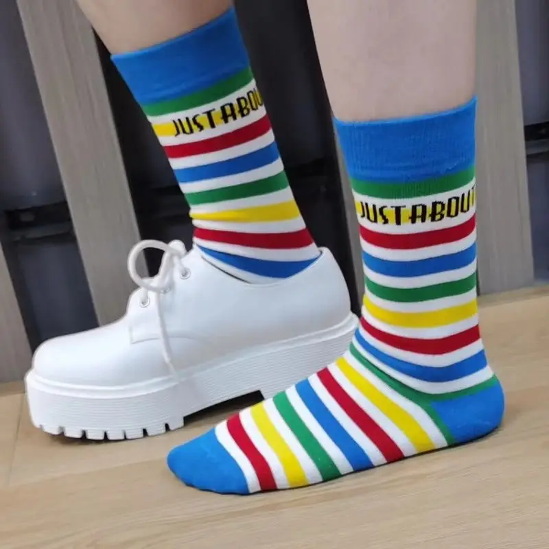 Men's Sailor Socks Striped Rainbow Sport Cotton Novelty Socks Women Men's Long Barrel Color Crew Amazon