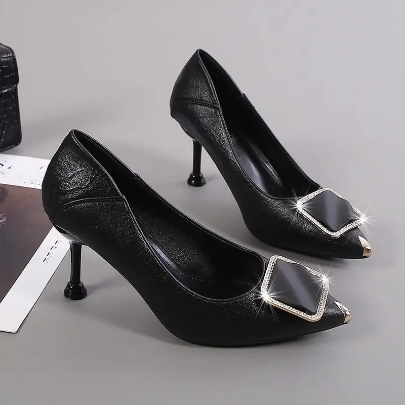 Women Beige Stiletto Heels with Pearl Buckle 2026 - Image 3