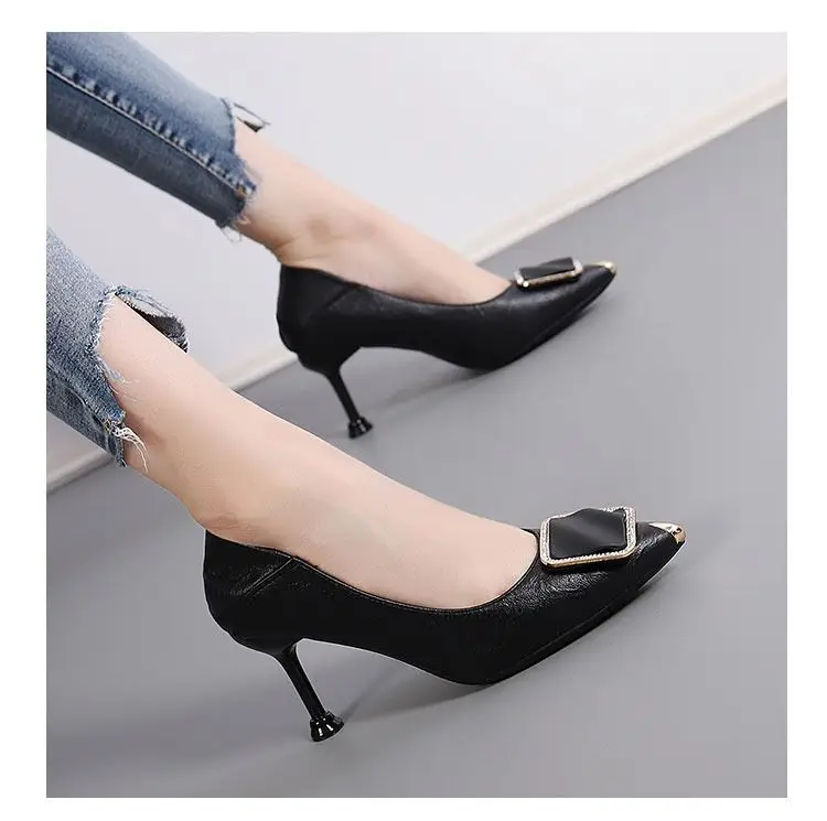 Women Beige Stiletto Heels with Pearl Buckle 2026 — feature 5