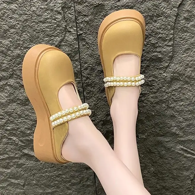 Outer Wear 2025 Spring and Summer French Toe-Cap Half Slippers for Women New Pearl Fairy Style Thick-Soled Mary Jane Sandals - Image 4