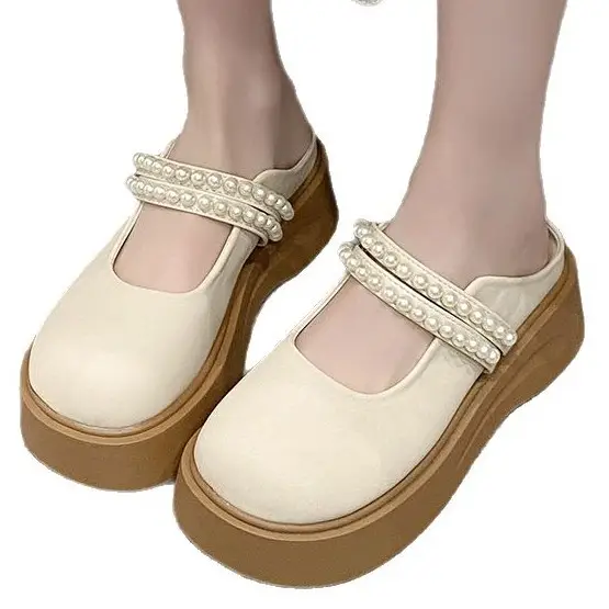 Outer Wear 2025 Spring and Summer French Toe-Cap Half Slippers for Women New Pearl Fairy Style Thick-Soled Mary Jane Sandals - Image 6