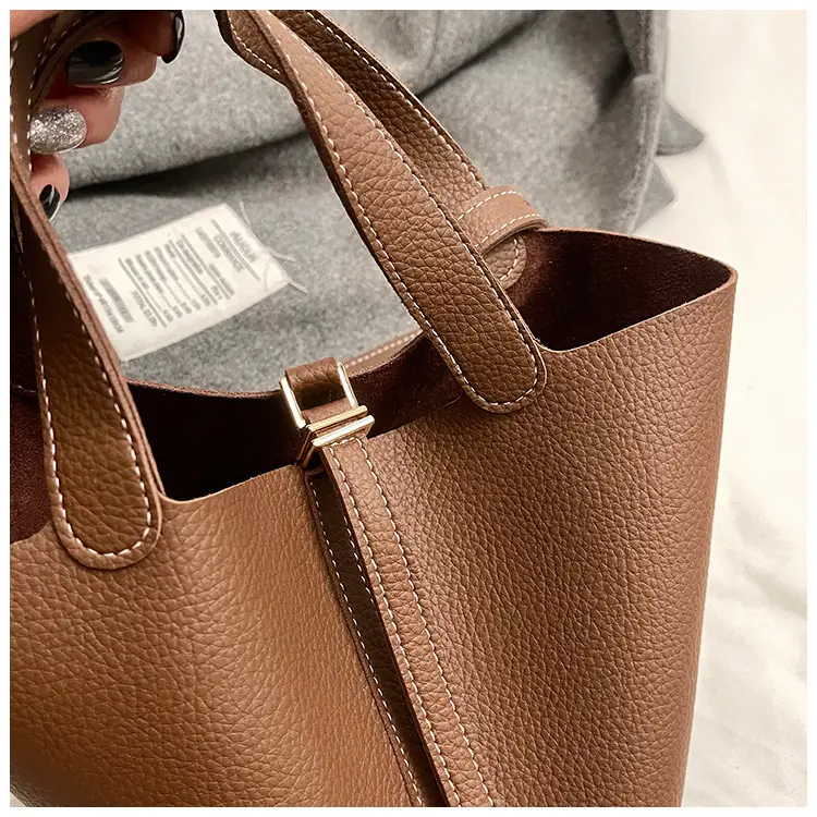 Brown Crossbody Women's Leather Tote Bag with Adjustable Strap — feature 12