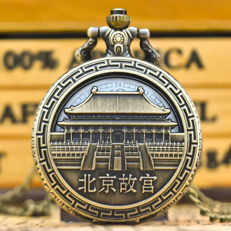 China Tiananmen Wall Pocket Watch Necklace with Chain - Image 9