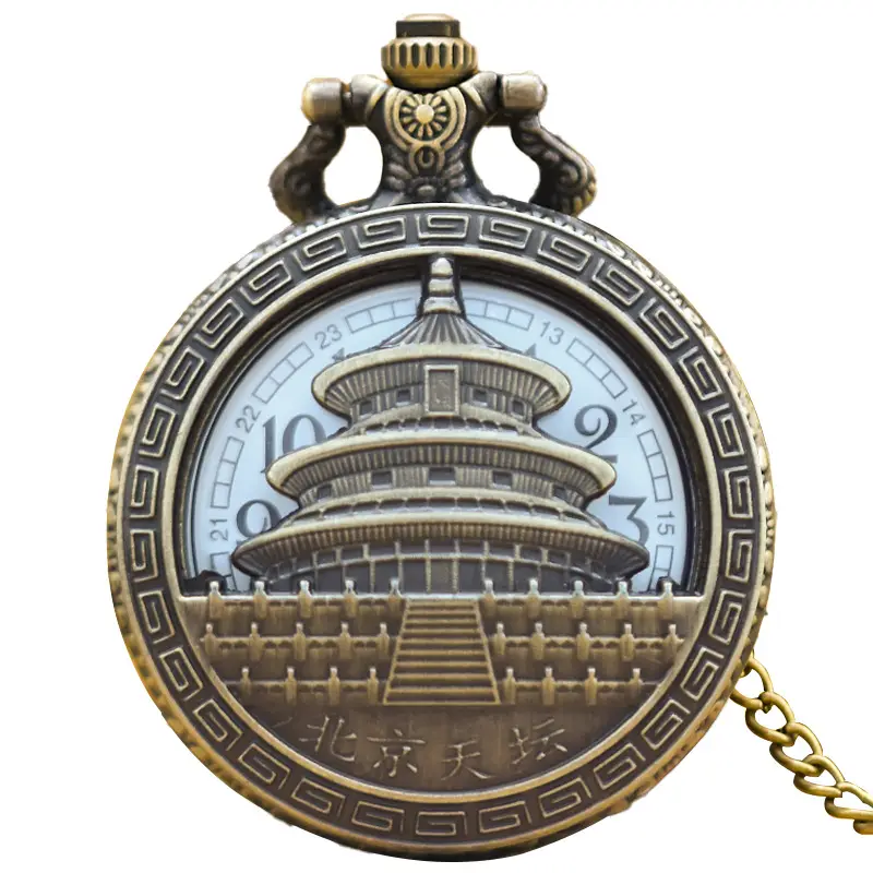 China Tiananmen Wall Pocket Watch Necklace with Chain - Image 3