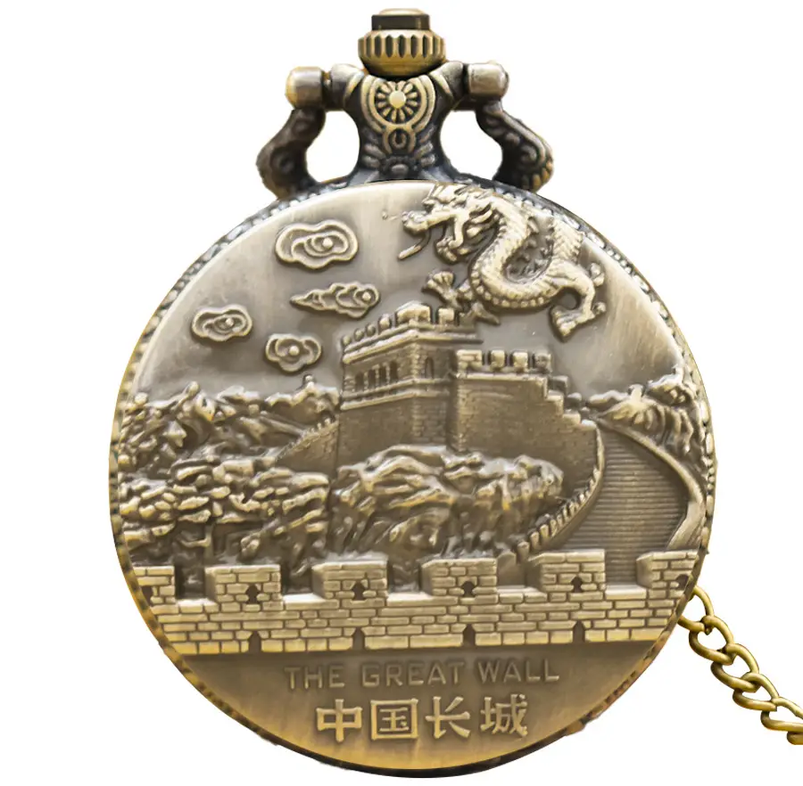 China Tiananmen Wall Pocket Watch Necklace with Chain - Image 4
