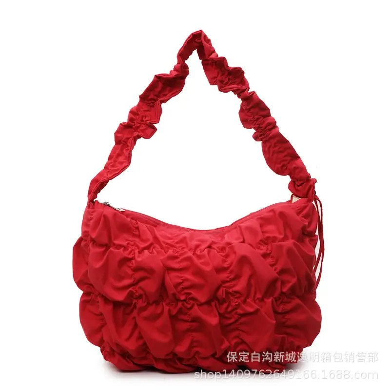 Korean Style Pleated Shoulder Bag Cream 2025