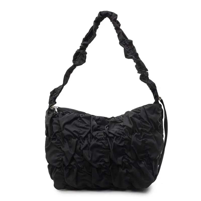 Korean Style Pleated Shoulder Bag Cream 2025